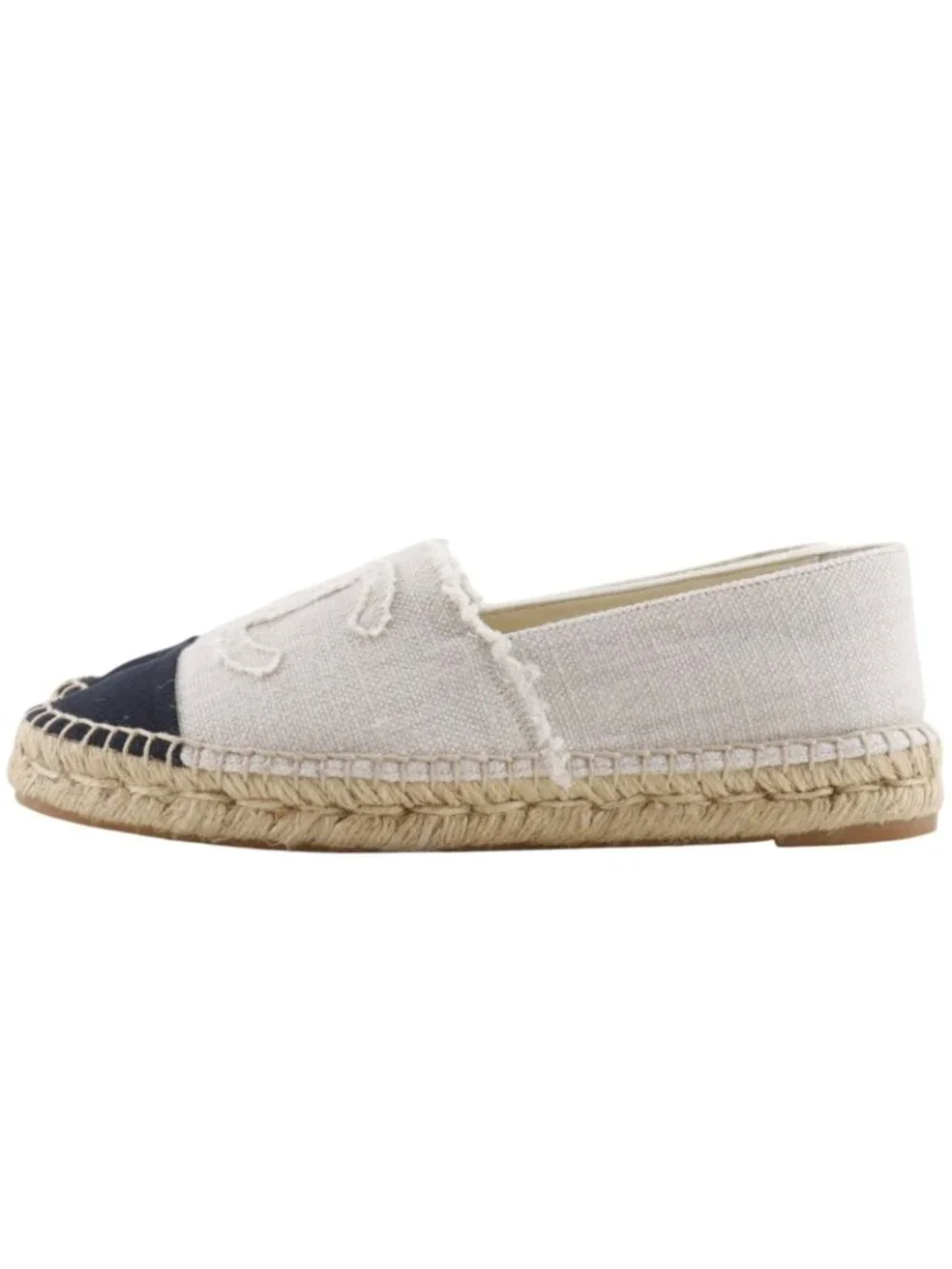 Chanel Espadrilles CC Logo Linen Off White Slip-on